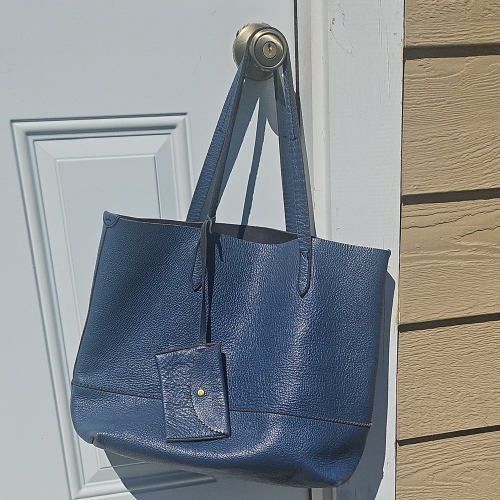 J crew Blue Leather Tote Bag